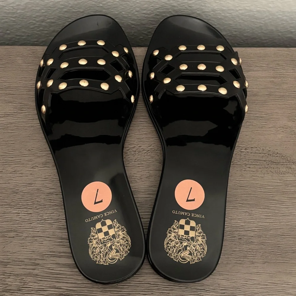 Vince Camuto • Carron Jelly Slide Sandals - Black w/ Gold Studs, Women’s Size 7 - Picture 14 of 14